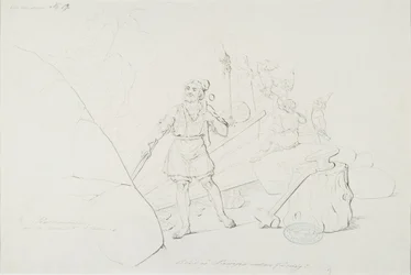 Ilmarinen Forges the Sampo; Original Drawing for the Series of Drawings "Kalewala, Finsk National-dikt, framställd i teckningar R.W. Ekman"