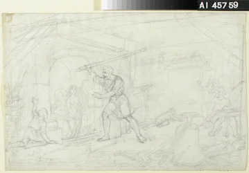 Forging of the Golden Maiden, Sketch for a Kalevala-themed Drawing Series; Study of Ilmarinen