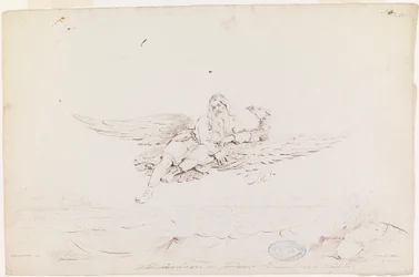 Väinämöinen Carried by an Eagle; Original Drawing for "Kalevala, Finnish National Epic, Presented in Drawings by R.W. Ekman"