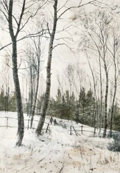 Two Figures in a Winter Woodland