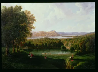 View from the Tarrytown of the Hudson River Old Dutch Church and Beckham Manor