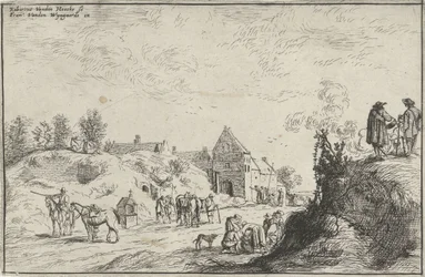 Many Figures on a Path by a Village