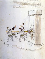 Study on Military Machines: Use of the Battering Ram to Besiege a Tower, Illustration from 