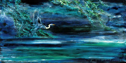 Heron Over Dark Water