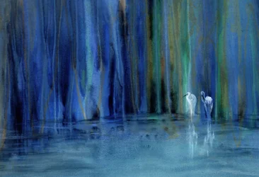 Serene Blue Forest Egrets