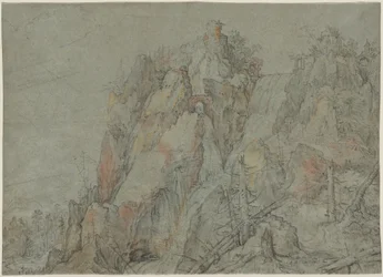 Mountainous Landscape with Castles and Waterfalls