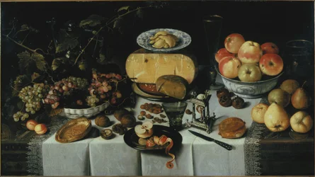 Still life with cheese and fruits, 1625