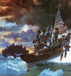 George Washington and his men crossing the half-frozen Delaware river