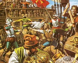 Sir Francis Drake Attacking the Spanish