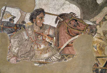 Alexander the Great (356 - 323 BC) on his horse Bucephalus. Mosaic from the House of the Faun, Pompeii