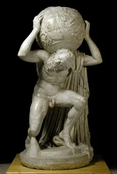 Atlas Farnese Bearing the Celestial Globe Symbolizing Astronomical Knowledge of the Period. Roman Marble Sculpture after a Greek Original. 2nd Century. Museo Archeologico Nazionale, Naples