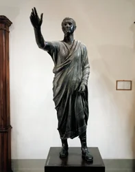 Bronze statue of Aule Metele, The Orator (Arringatore), from Pila, Perugia, Italy, circa 80 B.C.