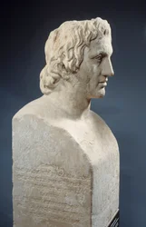 Bust of Alexander the Great, known as “Hermes Azara”, Roman work after a bronze statue by Lysippus. About 330 BC. Paris, Louvre Museum