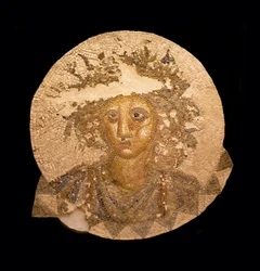 Central part of a mosaic with the representation of Bacchus. Roman antiquity found in Puerto Real, near Cadiz (Spain), 2nd century BC. Museum of Cadiz (Spain)