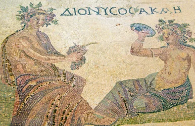 Dionysus counseling the nymph Akme, House of Dionysos, Paphos, Cyprus