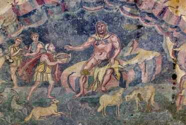 Floor mosaic depicting the vestibule of Polyphemus