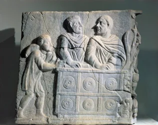 Fragment of Sarcophagus Depicting Moneychanger, from Rome, Viale del Re