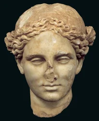 Head of Apollo Sauroktonos (the lizard killer) copy of a 4th century Greek bronze by Praxiteles, found in Kifissia