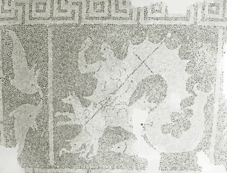 Hellenistic Pebble Mosaic of Scylla and Charybdis Guarding the Strait, Detail of Scylla, House of Dionysos, Paphos, Cyprus