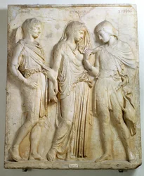 Hermes, Orpheus and Eurydice, relief, Roman copy of a Greek original from the 5th century BC