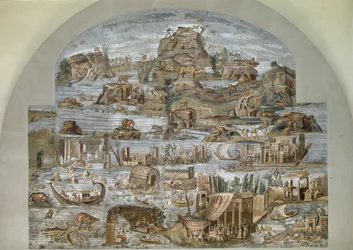 Nilotic mosaic of Preneste from the shrine of the deity of Fortune Primigenia, 80 BC