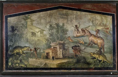Pygmies Hunting Crocodiles and Elephants from Pompei