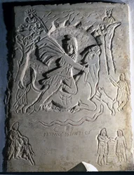 Relief depicting the Iranian divinity Mithra slaughtering the bull, an animal associated with it. 4th century. Palazzo dei Conservatori, Rome