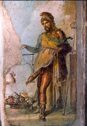 Representation of the Greek divinity Priapus, god of fertility, with huge penis constantly in erection. (detail)