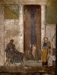 Roman art: “Eros persuades Helen to love Paris”. Fresco from Pompeii. 1st century. Naples, Museo Archeologico Nazionale