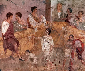 Roman Art: “Outdoor Banquet Scene” (Outdoor Banquet), Roman fresco from the House of the Triclinium, Pompeii (Fresco from the Casa del Triclinio, Pompeii), 40-60 AD.