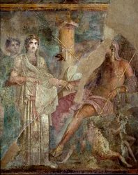 Roman Art: The wedding of Zeus and Hera on Mount Ida. Roman fresco from the site of the house of the Tragic Poet in Pompei. 1st century AD. Naples, Museo Archeologico Nazionale