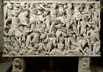 Roman Art: Sarcophagus Ludovisi with Battle Scene Opposing the Romans to the Barbarians