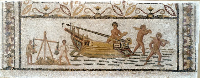 Roman Antiquity: Unloading a Cargo of Wood from a Ship and Weighing Lead