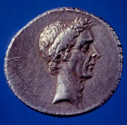 Roman art: coin with the effigy of Julius Caesar