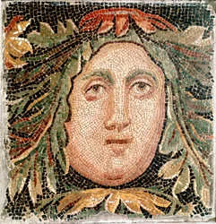 Roman art: mosaic depicting the head of a marine deity. 3rd century AD. Rome, Museo Nazionale Romano