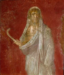 Roman art: representation of Cronos (Saturn). (detail) Fresco from the Casa dei Dioscuri in Pompei