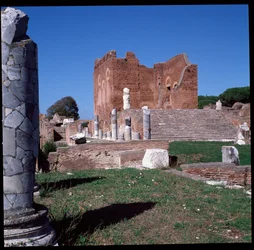 Roman art: view of the ruins of the capitol, archeological site of Ostia