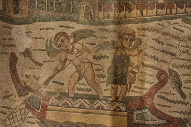 Semi Circular Portico, Floor Mosaic, Villa Romana del Casale, Piazza Armerina, Sicily, Italy