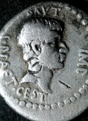 Silver coin with the effigy of Marcus Junius Brutus (83-42 BC) Roman Senator