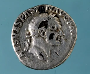 Silver coin with the effigy of the Roman Emperor Vespasian (9 - 79)