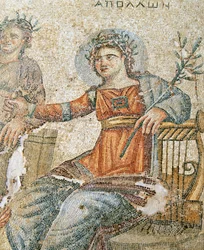 The Apollo and Marsyas Mosaic, Detail of Pliny and Apollo, House of Aion, Paphos, Cyprus