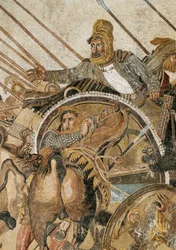 The Battle of Issos won by Alexander the Great against Darius III Codoman (335 - 331 BC). Mosaic of Pompei. (Detail) Museo Archeologico Nazionale, Naples