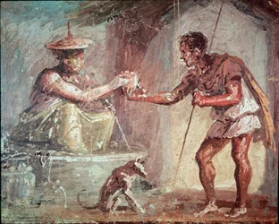 Woman Offers Drink to a Wanderer
