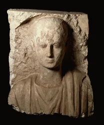 Fragment from a Monument Carved with the Upper Torso of a Young Boy, Coptic Period, c.300 AD