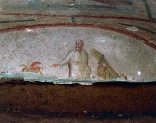 Decorative fresco, Catacombs of Priscilla, Rome (UNESCO World Heritage List)