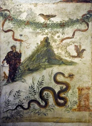 Dionysos with Grape Clusters in Front of Mount Vesuvius