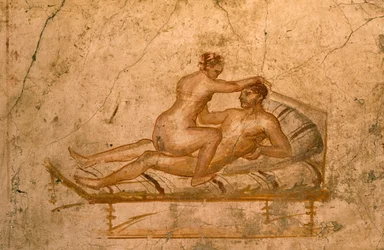 Erotic fresco from cubiculum of House of Vettii, Pompeii (UNESCO World Heritage List)