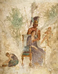 Fresco depicting Mars and Venus with Love, Pompeii, Campania, Roman Civilization