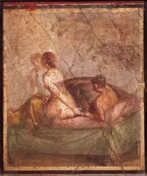 Fresco depicting erotic subject, from Pompei, Italy