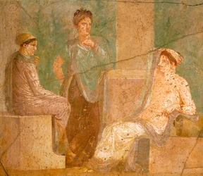 Fresco Depicting Group of Roman Ladies in Conversation, from House of Ancient Hunt, in Pompeii, Campania, Roman Civilization